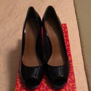 Tory Burch navy patent pumps